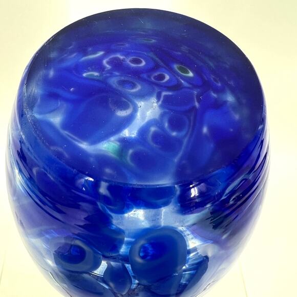 Vintage Cobalt Blue "murano" style Swirl Art Glass Artisan Vase 8" - Picture 4 of 8
